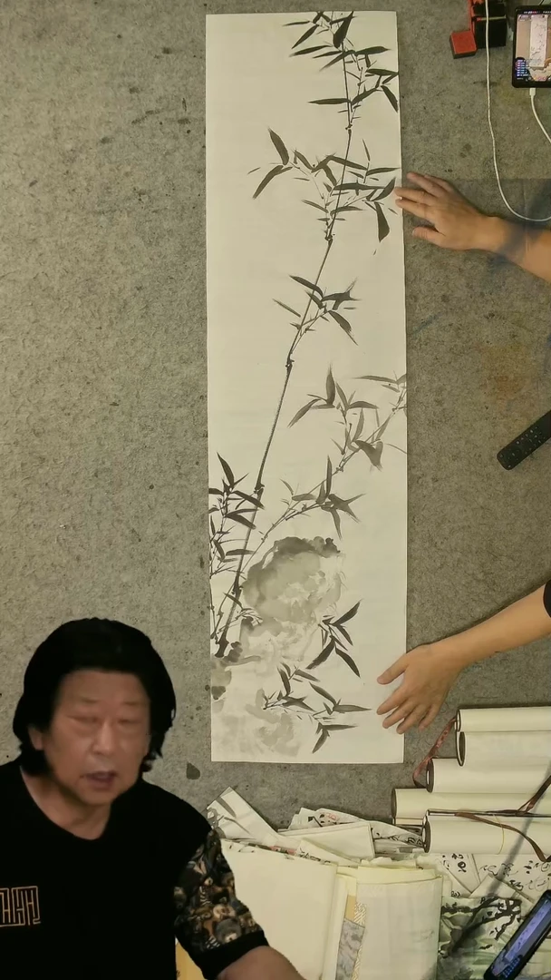 国画红**j四尺对开  墨竹条屏