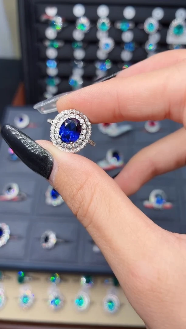 戒指蓝宝石银S925镶嵌0000