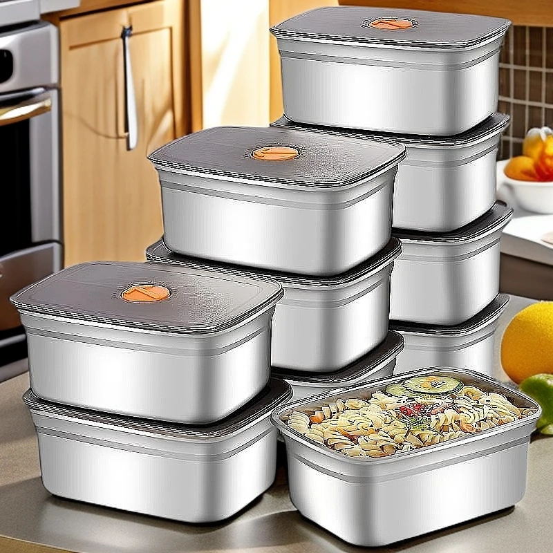 八件套【4个盒+4个密封盖】 不锈钢保鲜盒冷藏冷冻收纳盒密封便当盒