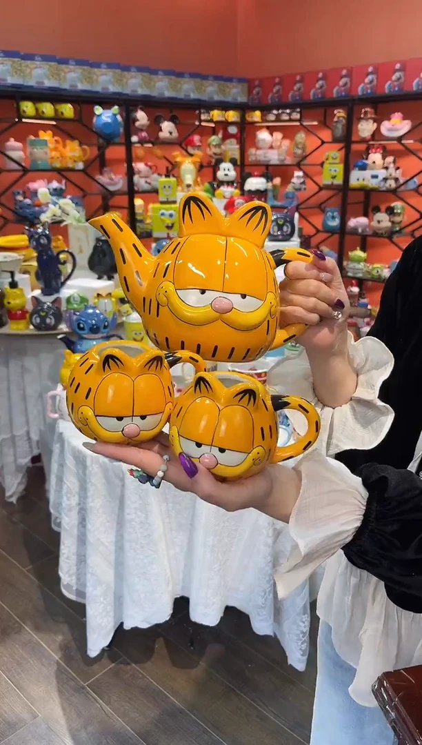 瓷片@@加菲猫陶瓷一壶二杯
