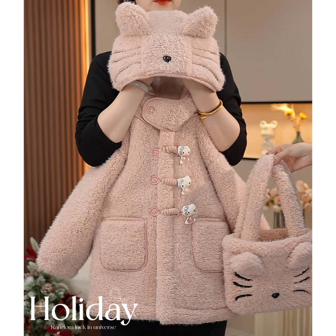 现货-女童外套冬装2025新款中大儿童加绒加厚中长款上衣