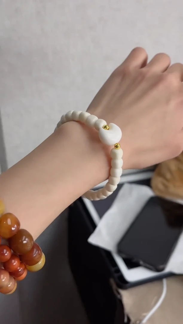 【闪购商品】菩提根/象牙果手串白玉菩提瓷白方糖+小月亮6单圈e57