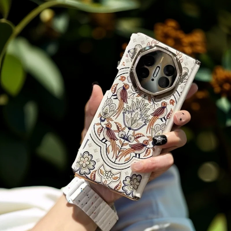 适用华为matex6手机壳折叠屏X5新款国潮风双中轴保护套白色富贵鸟