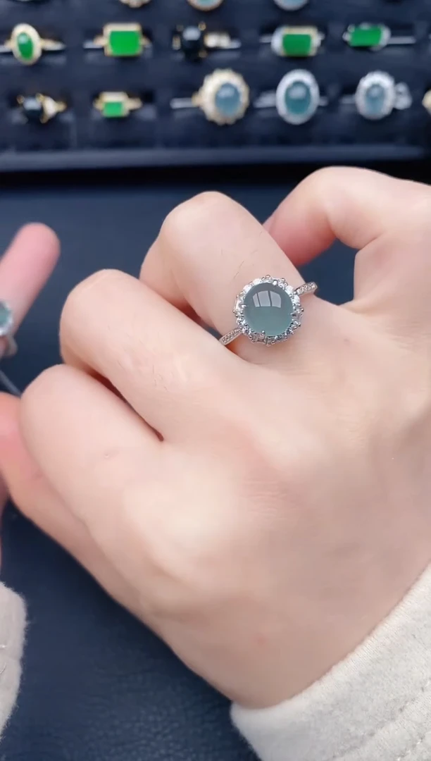 银S925镶嵌戒指翡翠天然a货翡翠5