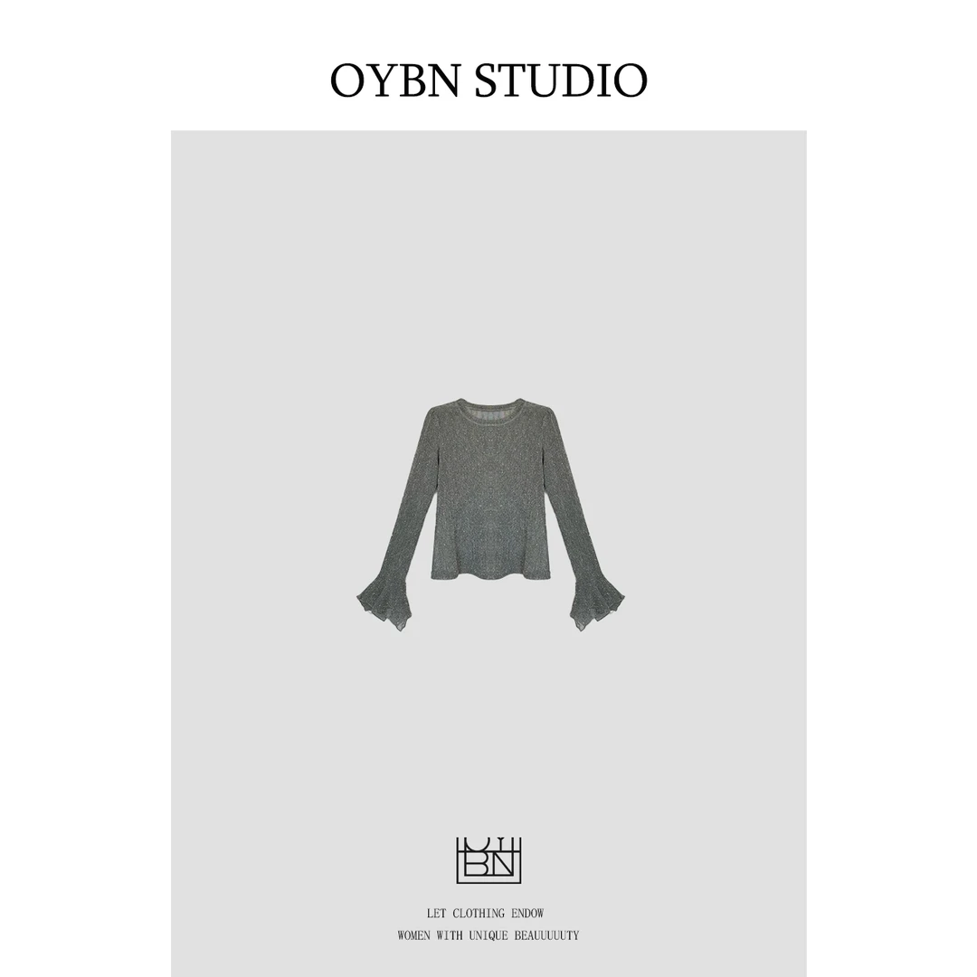 OYBN欧阳贝妮【天后】微胖大码烫钻荷叶袖亮闪闪T恤打底衫1511