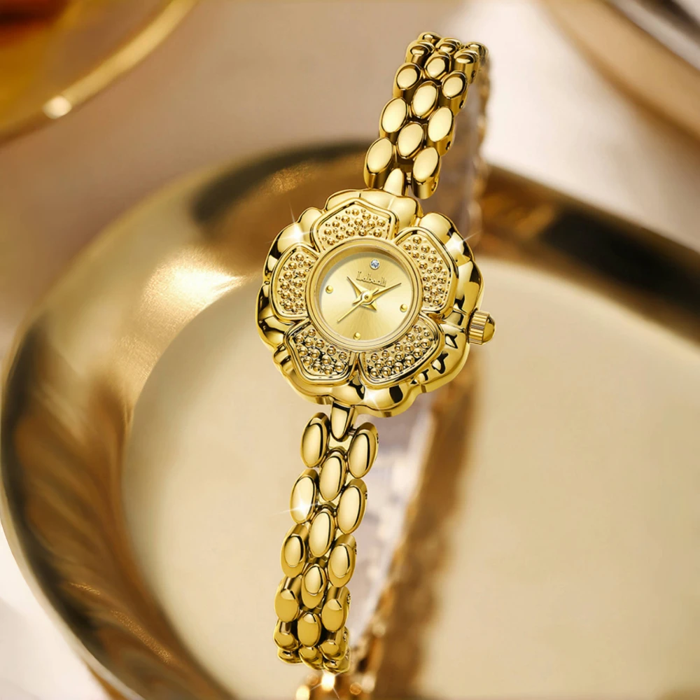 法式贵气山茶花女士石英表轻奢精致复古小众时尚632手表小金表