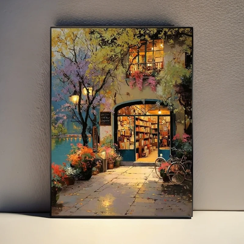 S30暮色下的街角书店客厅玄关餐厅挂画复古文艺卧室装饰画