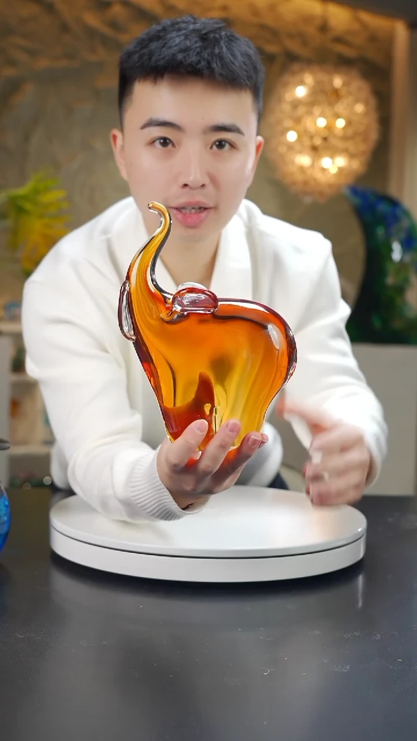 手工艺品琉璃琥珀色大象摆件
