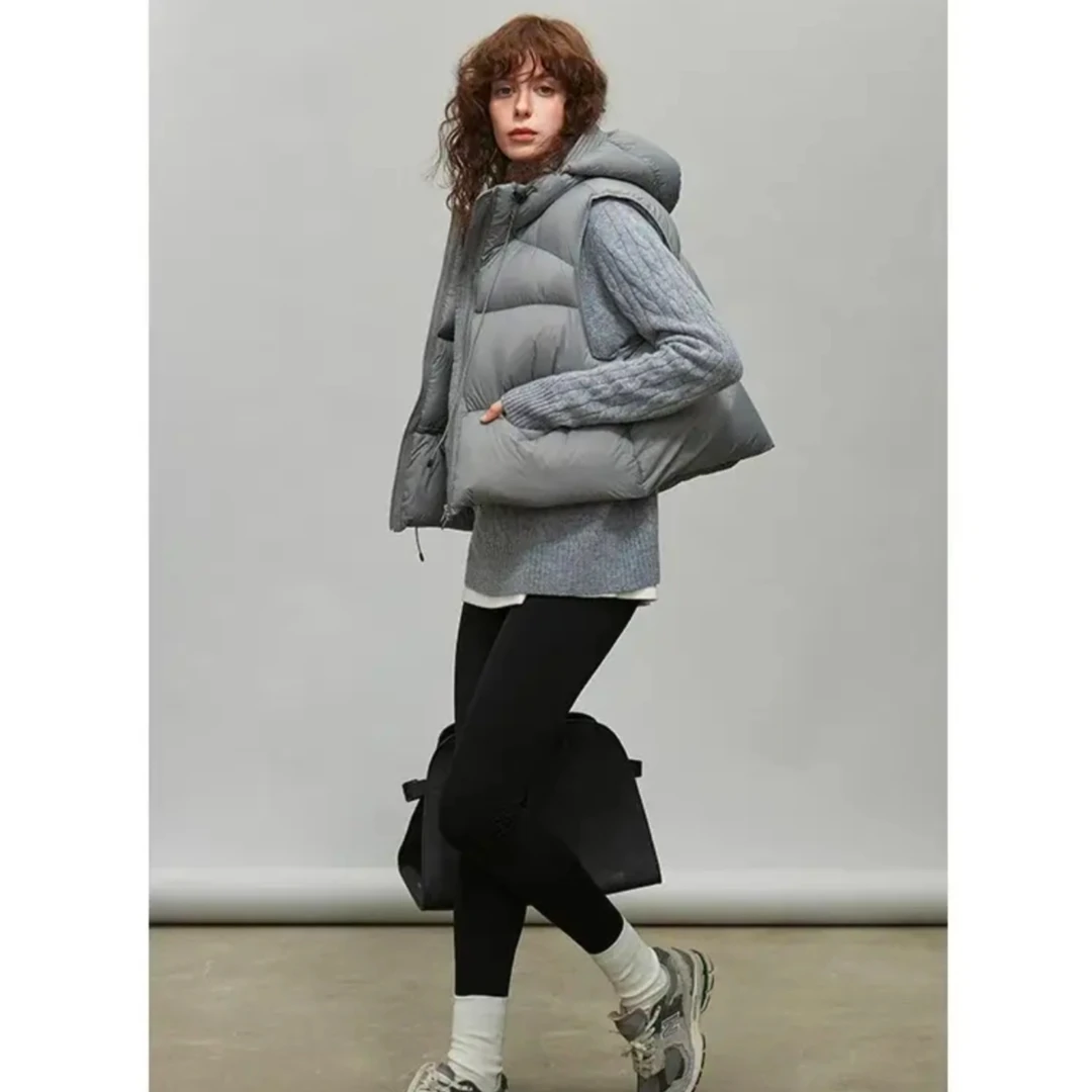 鹅绒2025羽绒服马甲新款轻柔蓬松小个子连帽短款宽松秋冬时尚外套