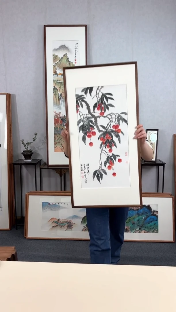 【闪购商品】国画手绘*大吉大利*47*92cm实木框