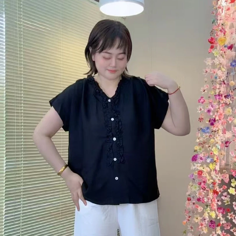 2025夏季新款半袖T恤开衫菲菲边显瘦百搭设计款时尚减龄88516