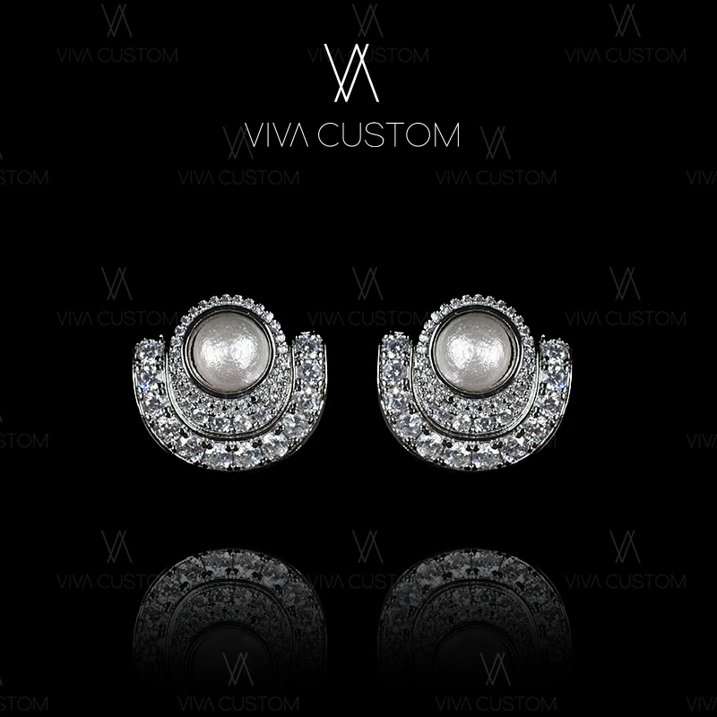 铜合金合成锆石耳饰 (珠华旧梦系列)轻奢高级感百搭繁星半球耳环