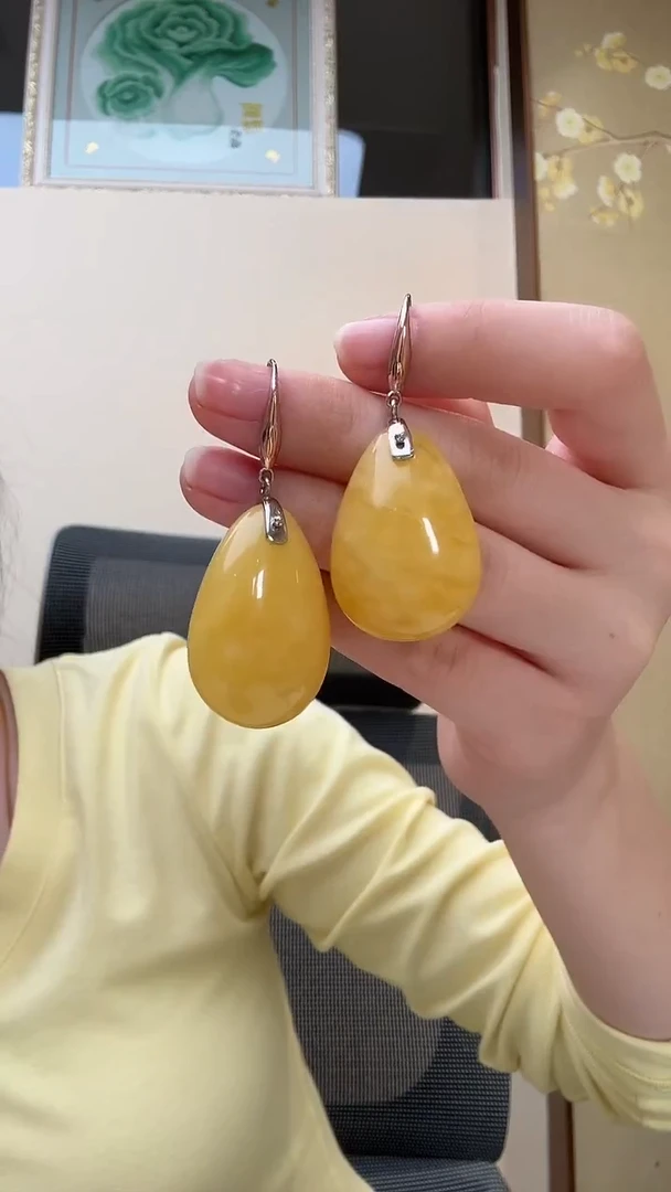 琥珀未镶嵌耳饰耳环