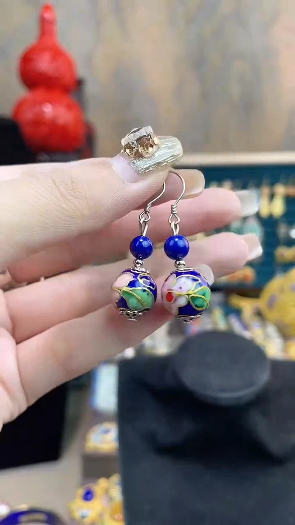 非遗手工景泰蓝耳环宝蓝