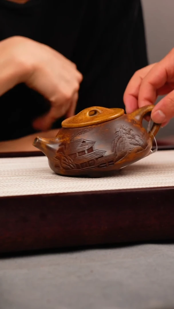 茶壶紫砂龙骨金砂 景舟石瓢 刻绘