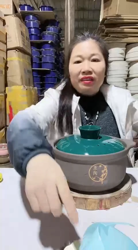 陶5715瑕疵粗陶锅带盖