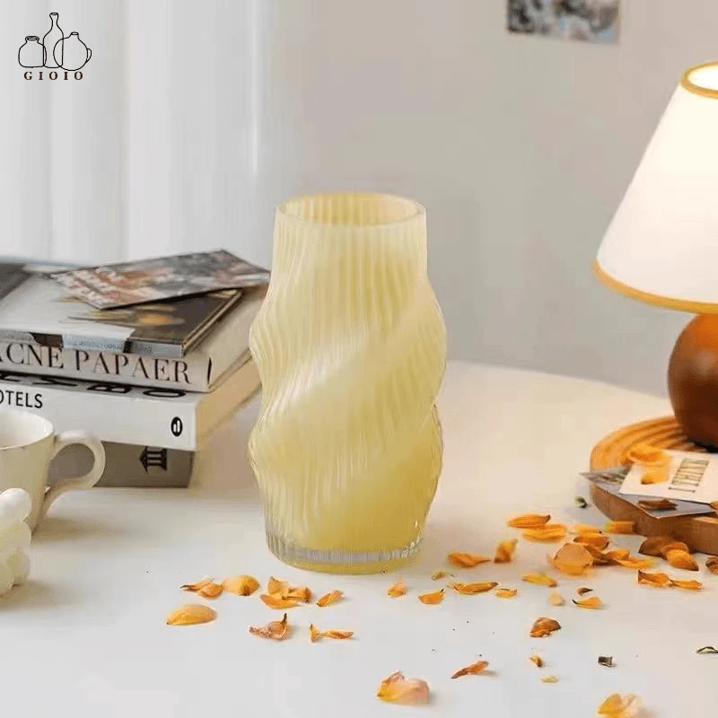 简约ins风竖条扭纹直筒玻璃花瓶插花轻奢创意家居水养花摆件