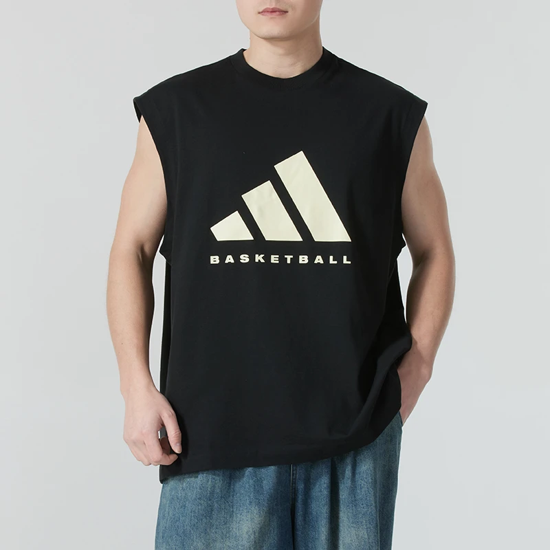 adidas阿迪达斯无袖T恤男装女装流光风运动休闲黑色背心 JY0200