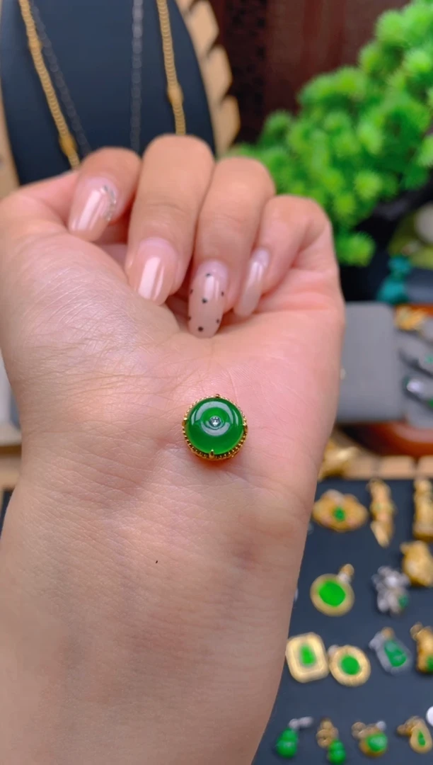 吊坠(不含链)银S925镶嵌翡翠穿孔平安扣