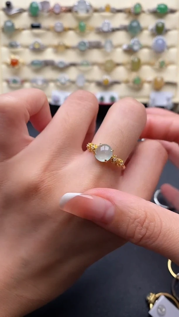 银S925镶嵌戒指翡翠4444444+5