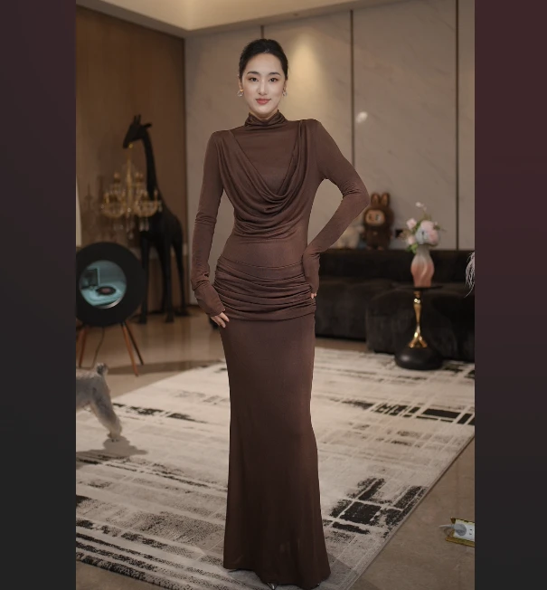 【Jier吉儿】原创设计师显瘦长裙包臀裙连衣裙性感秋季时尚开叉长袖