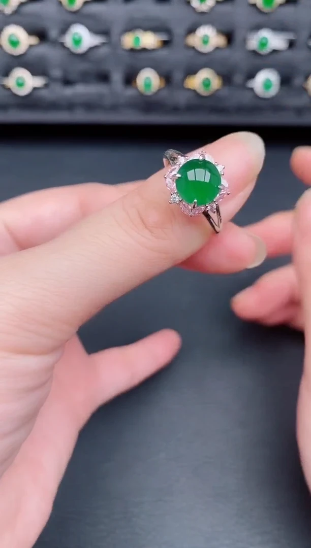 银S925镶嵌戒指翡翠天然a货翡翠27