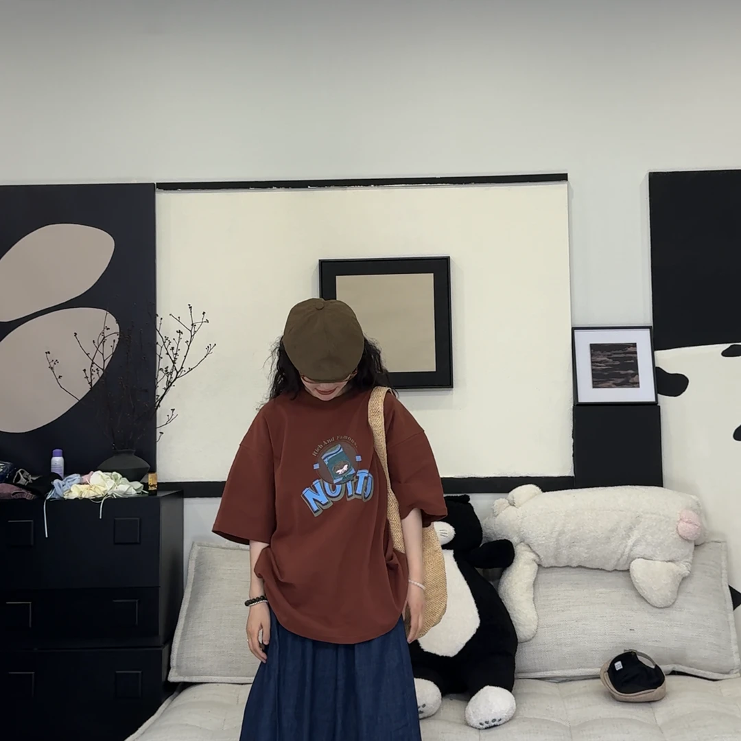 橘子罐头卫卫新款休闲百搭复古宽松ins潮流显白情侣T恤