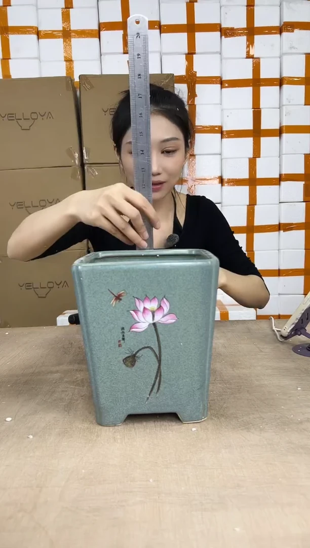 四方深绿荷花大号19x21