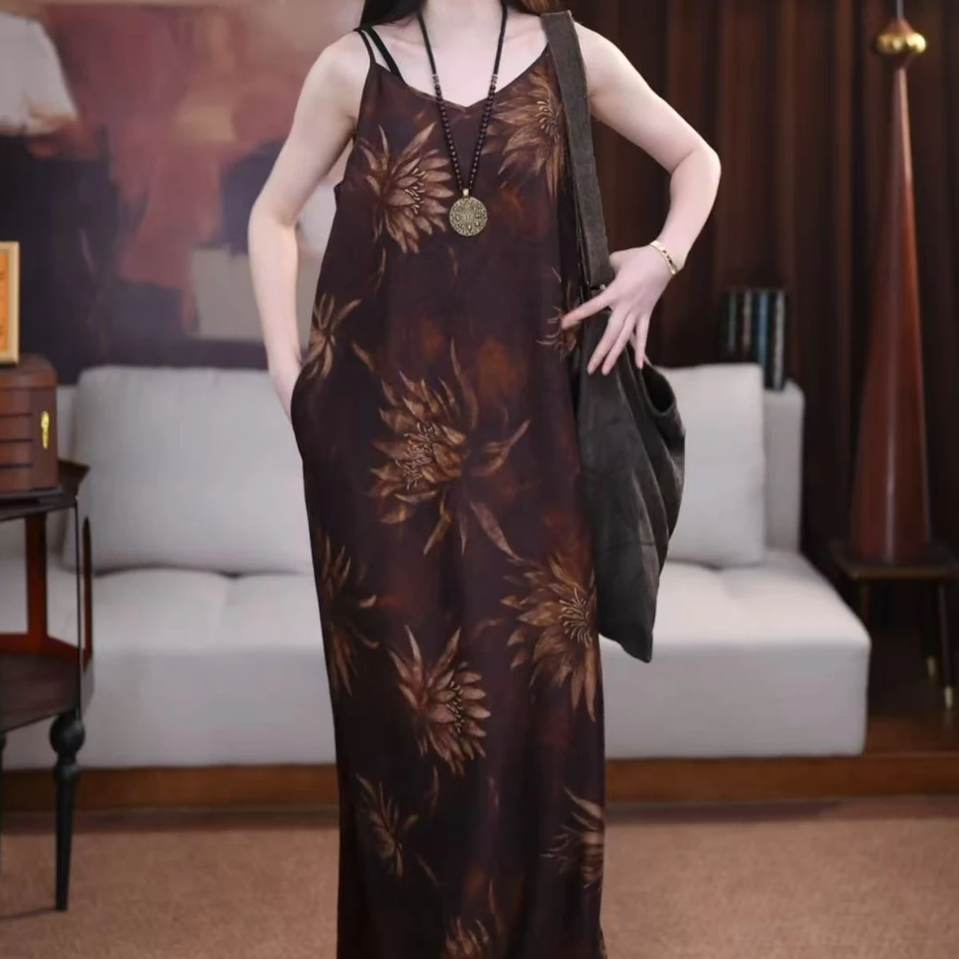 【书涵】新中式复古显瘦春夏宽松女士国风腔调长款休闲吊带裙