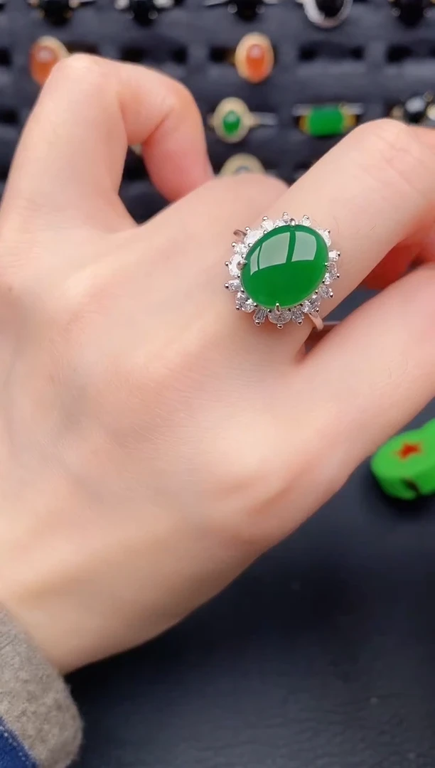 银S925镶嵌戒指翡翠天然a货翡翠141