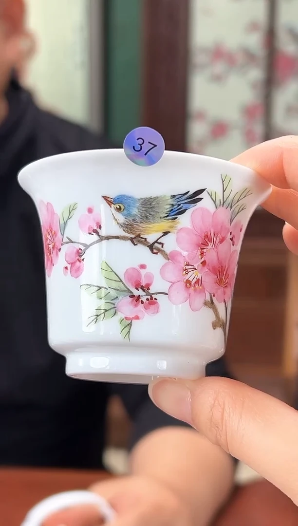 【闪购商品】杯子宝石瓷水点桃花花鸟主人杯37