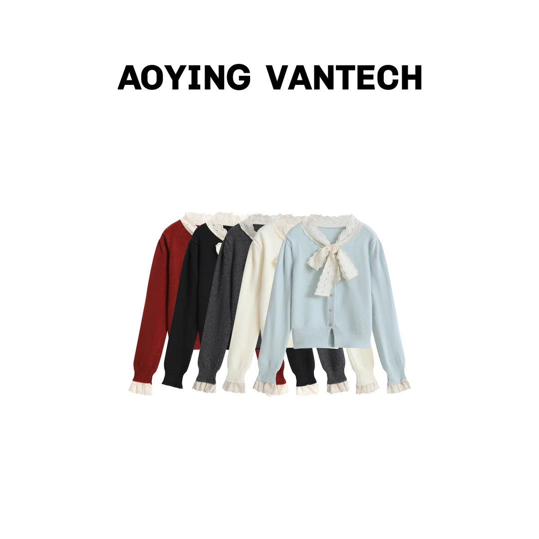 AOYING VANTECH【轻法美感】浪漫蝴蝶结系带泡泡袖针织衫保暖毛衣