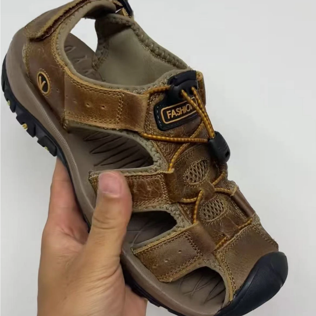 DIDI服装店新款男士真皮包头凉鞋户外休闲男款沙滩          7239