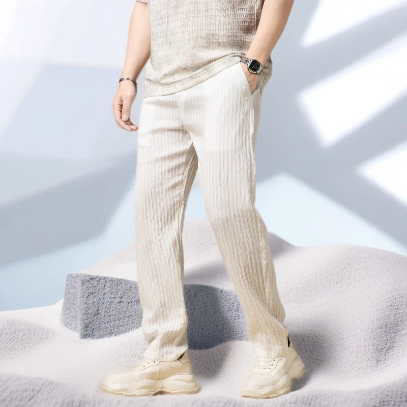 宾斯洛特冰丝休闲长裤男士宽松直筒运动裤夏季薄款垂感免烫裤子男