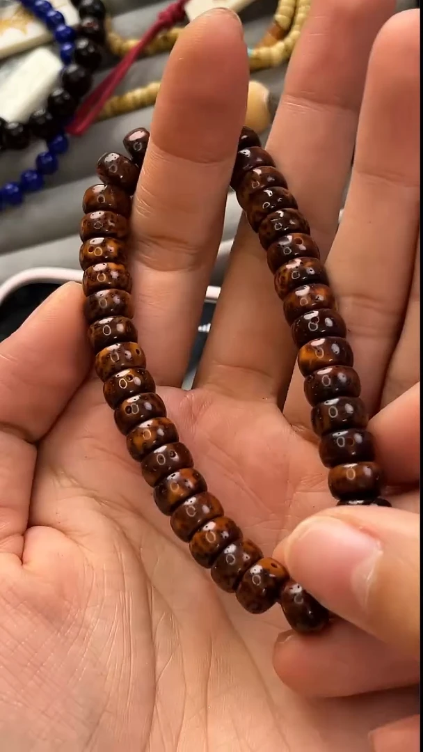 手串星月菩提精工级中珀花皮药片9*5手串