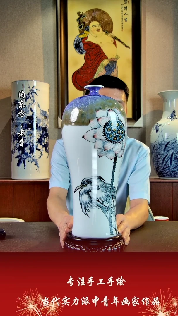 摆件景德镇陶东方艺术作品花瓶摆件瓷板画