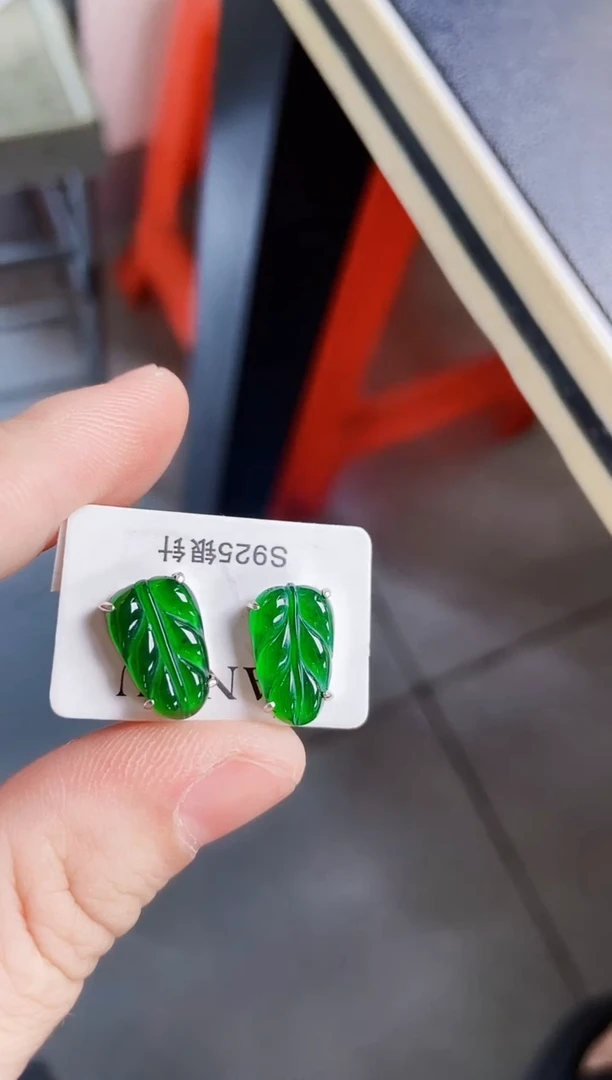 翡翠银S925镶嵌耳饰56898
