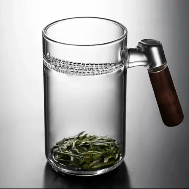 大容量550ml月牙高硼硅耐高温绿茶茶水分离