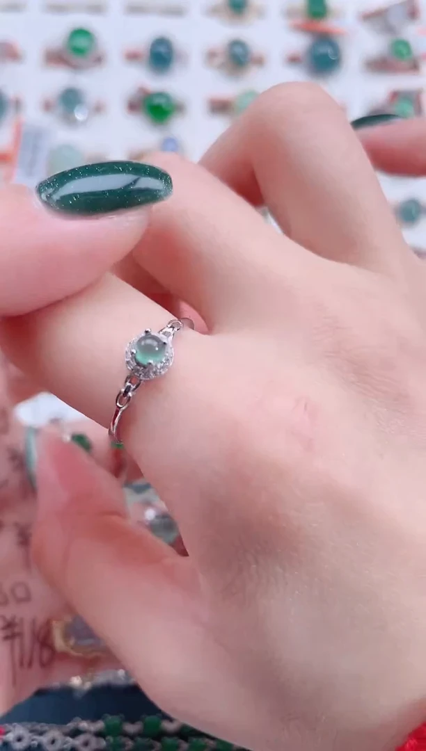银S925镶嵌戒指翡翠天然翡翠