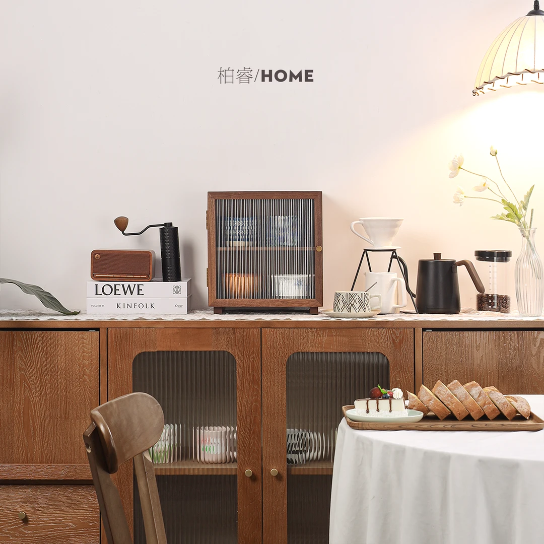 黑胡桃木架子杯子桌面收纳盒水杯茶具防尘置物架储物柜杯架