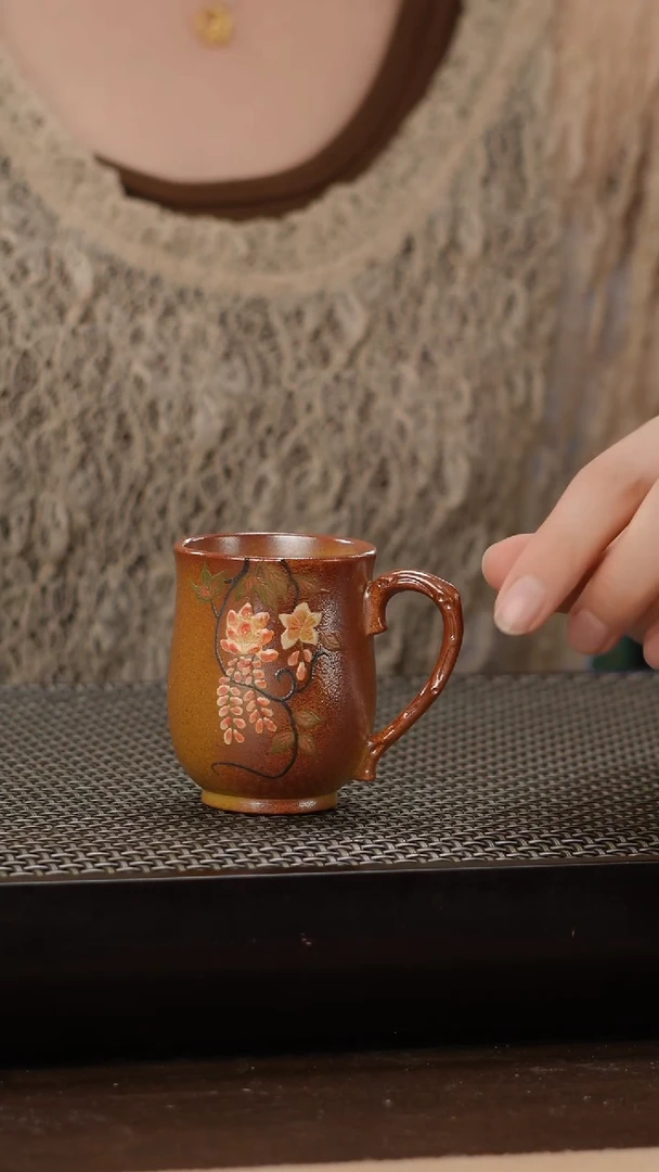 茶壶紫砂高温段泥火云烧把杯树桩把杯100cc