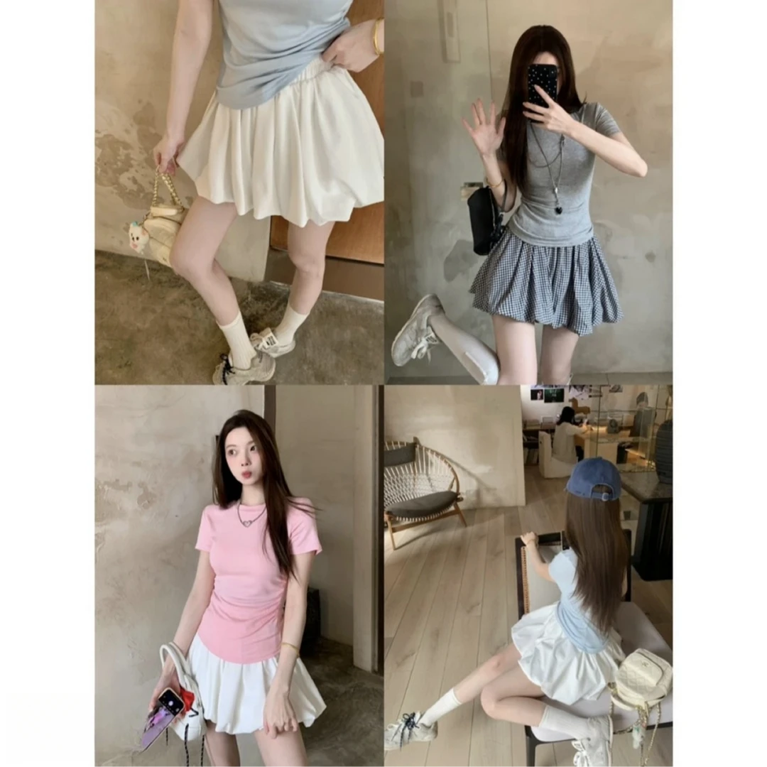 （运补6-8）性感纯欲格子高腰半身裙女春季新款显瘦a字裙蓬蓬裙