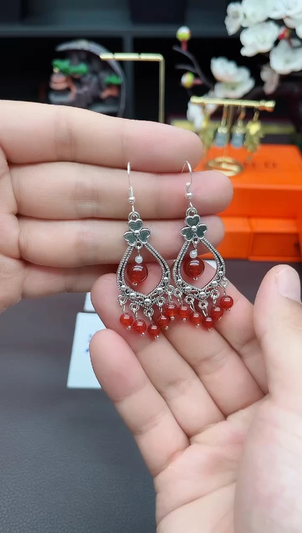 玛瑙/玉髓耳饰银S925镶嵌103000