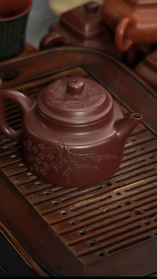 茶壶紫砂宜兴紫砂紫泥堆绘德钟250毫升