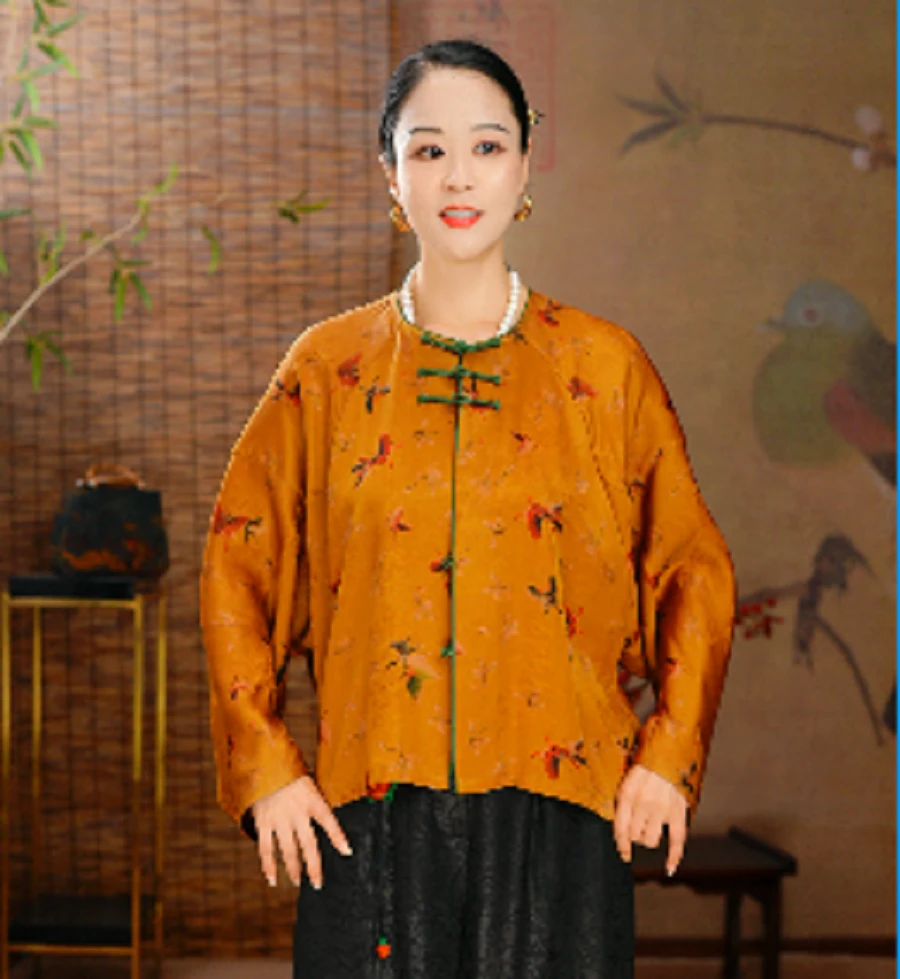 【上古锦·蝶恋花】桑蚕丝新中式非遗香云纱秋冬减龄显瘦设计上衣