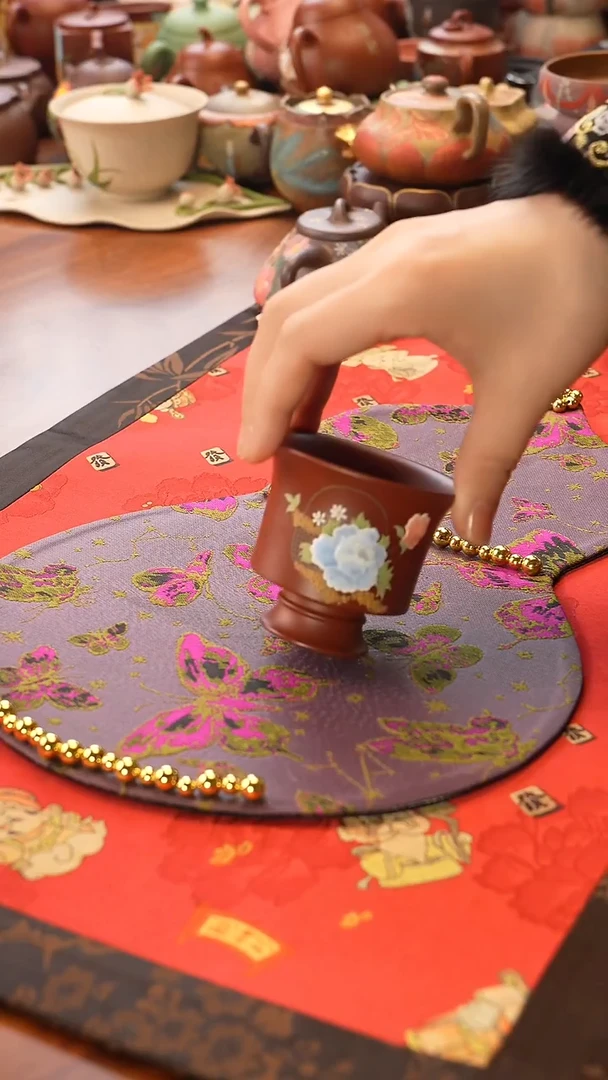 紫砂茶宠大红袍牡丹杯