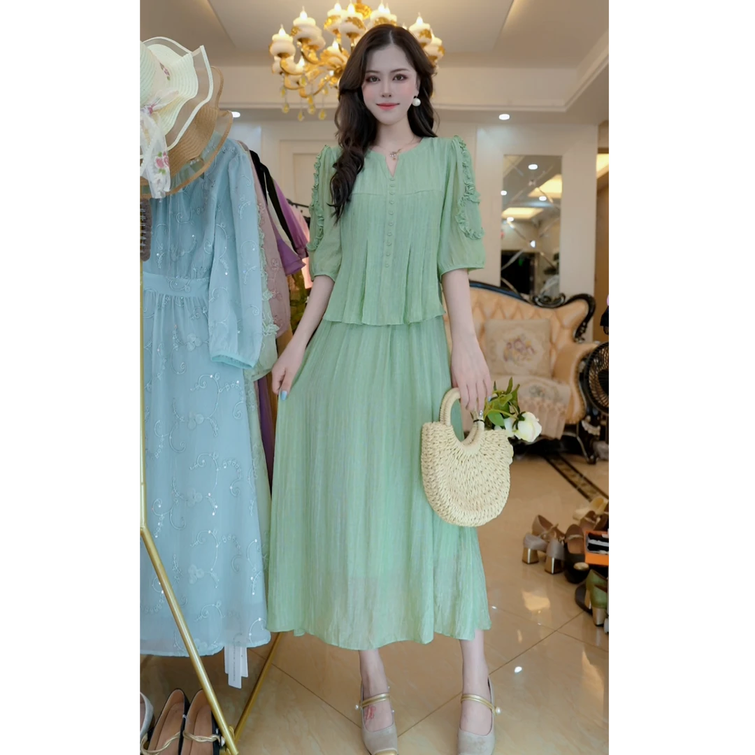 浅纱I雅韵连衣裙2025年夏季洋气显瘦裙子女D4082