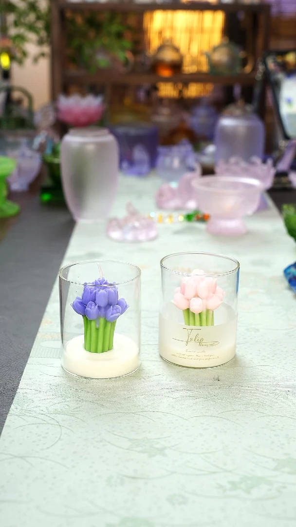 琉璃闪购郁金香蜡烛紫色+粉色
