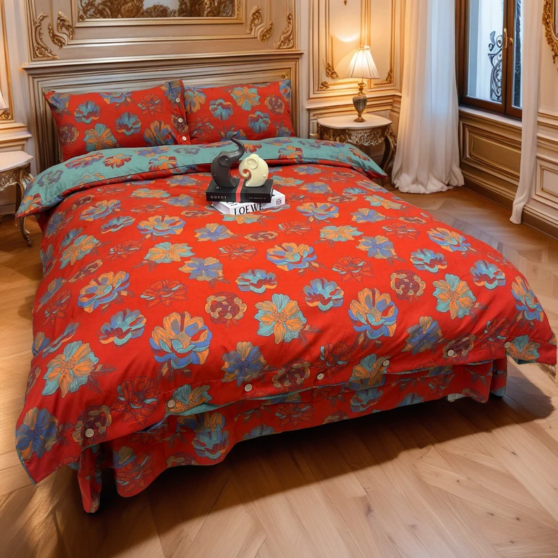 2025新款轻奢复古印花欧式双层纱加厚磨毛四件套--风华绝代【标准】