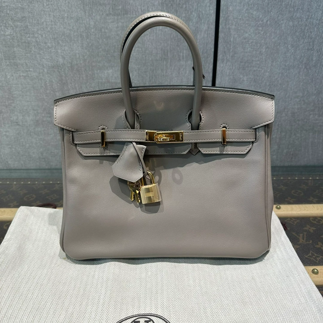 99新 Hermes/爱马仕 海鸥灰金扣 Birkin25手提包 12180 拆单